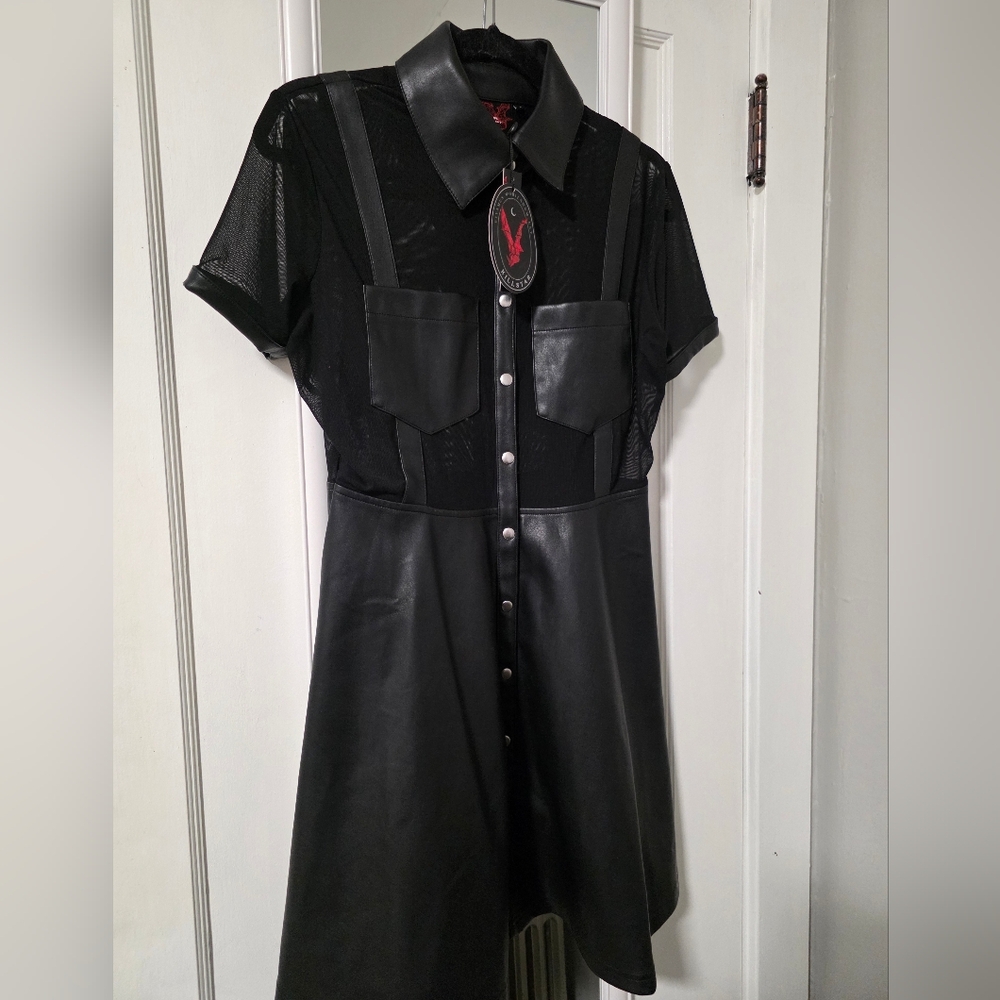KILLSTAR Day Of Detriment Dress Faux Leather Dress with Mesh Accents